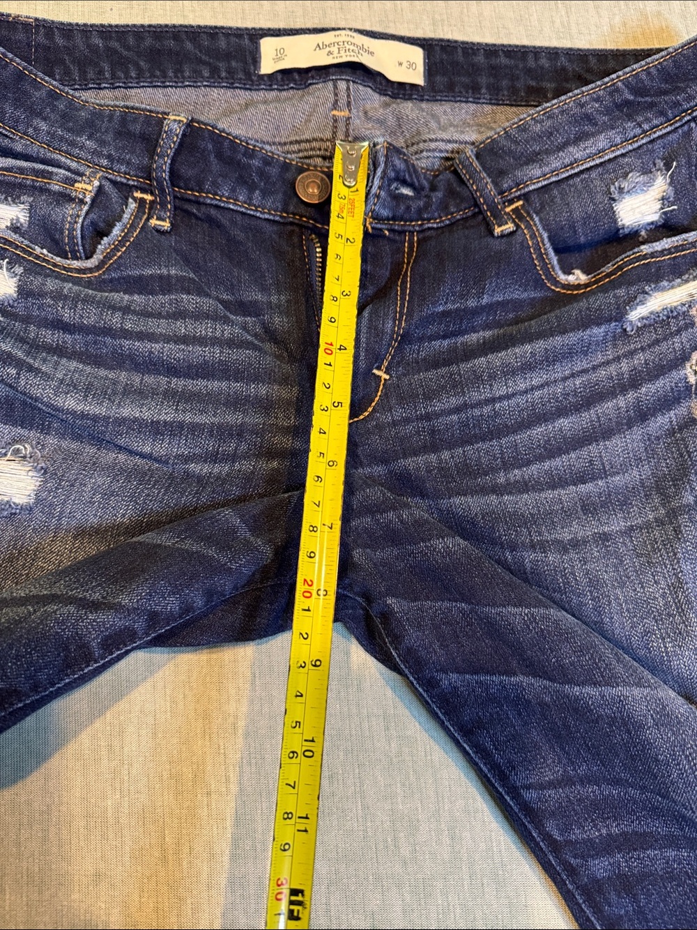 Abercrombie & Fitch Dark Blue Straight Leg Jeans with Gold Floral Embroidery - Picture 4 of 10